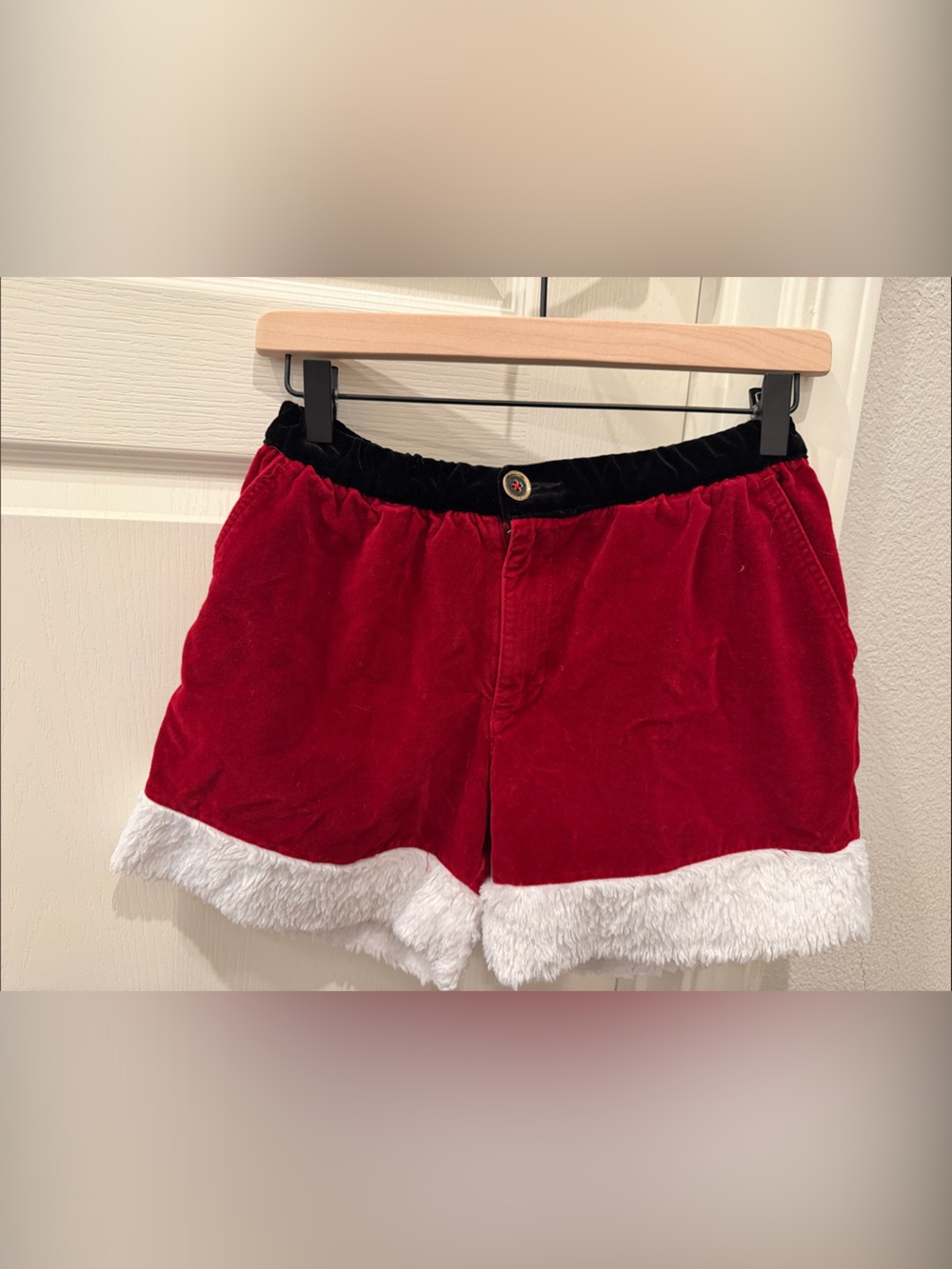 Men’s Chubbies Holiday Red Velvet Santa Shorts with White Faux Fur Trim